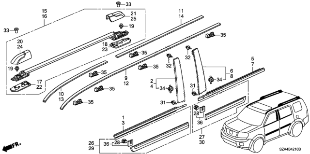 2013 Honda Pilot Molding - Roof Rail Diagram