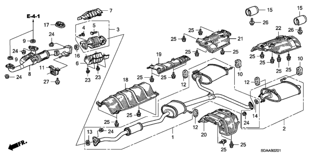 2007 Honda Accord Muffler, Driver Side Exhuast Diagram for 18035-SDB-A30
