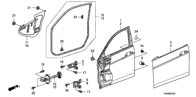 2010 Honda Accord Weatherstrip, L. FR. Door Diagram for 72350-TA5-A02