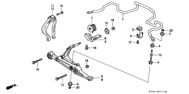 2000 Honda Civic Arm Assembly, Right Front (Lower) Diagram for 51350-S01-A00