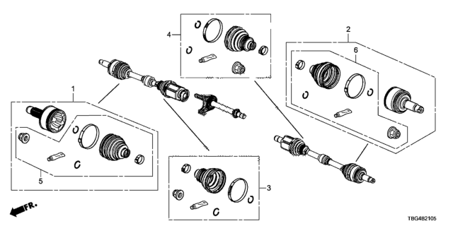 2016 Honda Civic Front Driveshaft Set Short Parts Diagram
