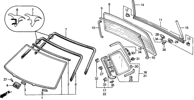 1989 Honda Civic Glass Assembly, Front Windshield Diagram for 73100-SH5-A00