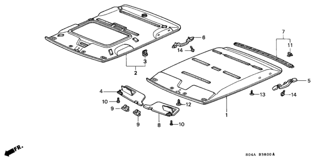 1998 Honda Civic Lining Assy., Roof *NH220L* (Sunroof) (CLEAR GRAY) Diagram for 83200-S01-A20ZA