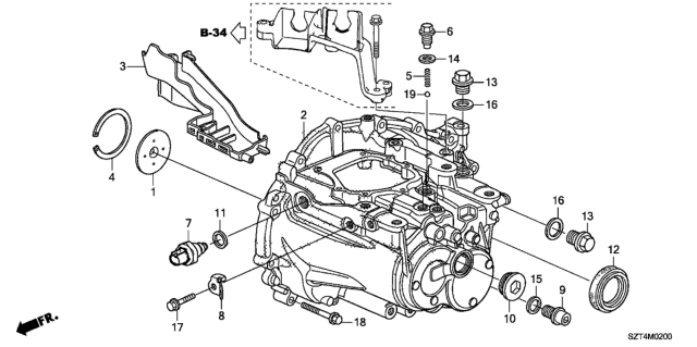 2012 Honda CR-Z MT Transmission Case Diagram