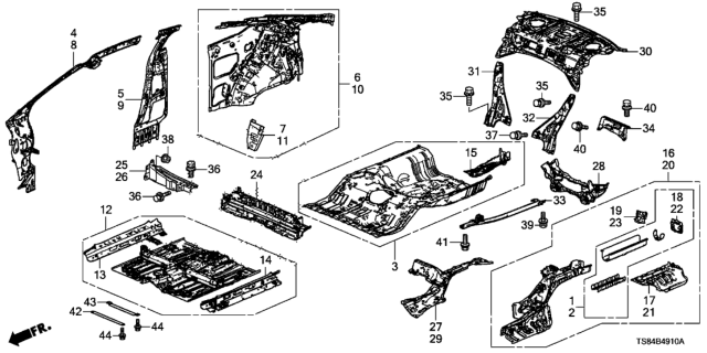 2013 Honda Civic Crossmember, L. RR. Floor (Upper) Diagram for 65790-TR3-A01ZZ