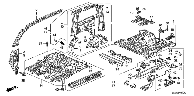 2010 Honda Element Frame A, R. RR. Floor Diagram for 65611-SCV-A01ZZ
