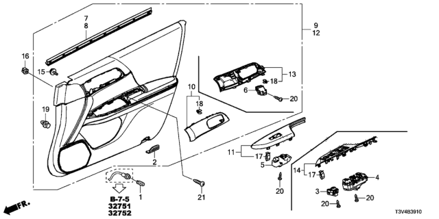 2014 Honda Accord Switch Assembly, Power Window Master Diagram for 35750-T3V-A01