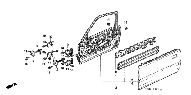 1990 Honda CRX Stiffener, R. FR. Door Skin (Upper) Diagram for 67221-SH3-310ZZ