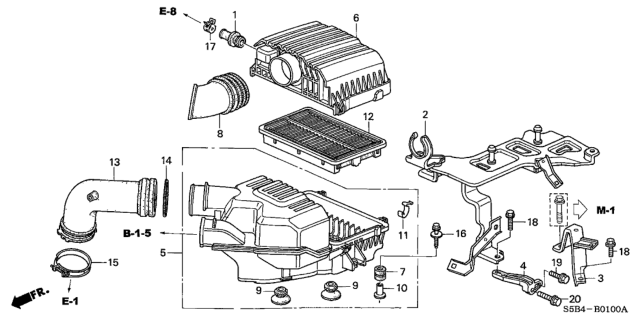 2005 Honda Civic Stay A, Air Cleaner Diagram for 17201-PZA-000