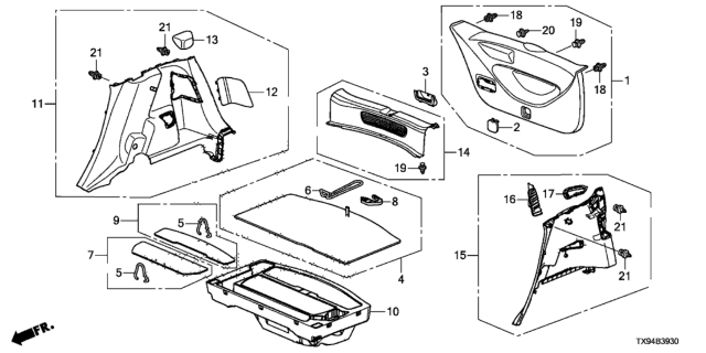 2013 Honda Fit EV Pocket, Tailgate Lining Pull *NH643L* (LIGHT GRAY) Diagram for 84442-TF0-003ZB