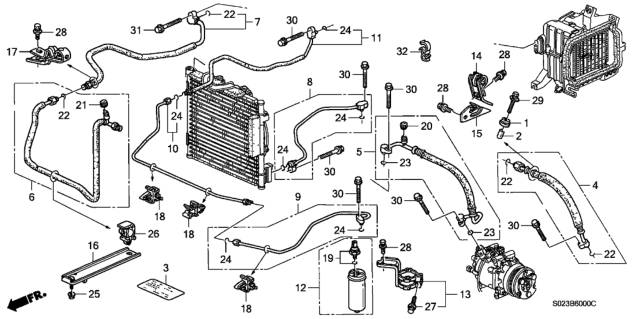 2000 Honda Civic A/C Hoses - Pipes Diagram