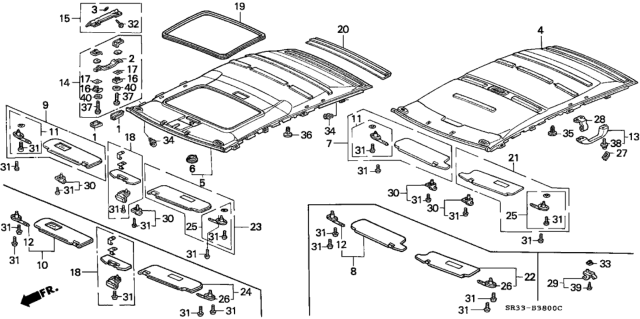 1995 Honda Civic Sunvisor Assembly, Passenger Side (Shimmer Gray) Diagram for 83230-SR3-A03ZB