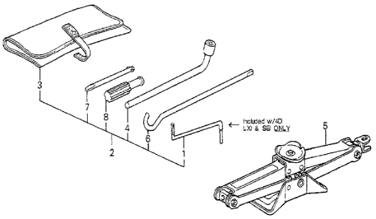 1989 Honda Accord Tool Set Diagram for 89000-SE5-A10