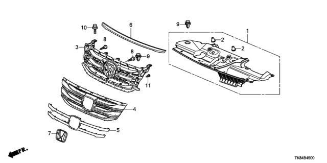 2011 Honda Odyssey Molding, FR. Grille Center Diagram for 75103-TK8-A01