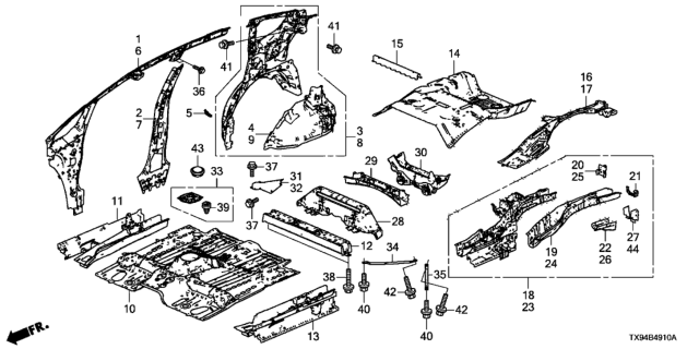 2014 Honda Fit EV Crossmember, RR. Seat Diagram for 65730-TX9-A00ZZ