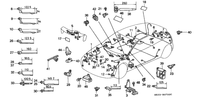 1993 Honda Civic Wire Harness, Engine Room Diagram for 32200-SR3-A11