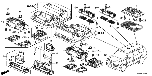 2013 Honda Pilot Switch Assembly, Sunroof & Interior Light (Beige) Diagram for 35830-SZA-A21ZA