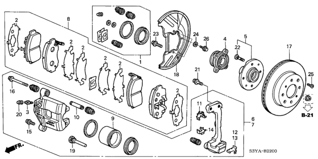 2006 Honda Insight Bearing Assembly, Front Hub Unit Diagram for 44200-S3Y-008