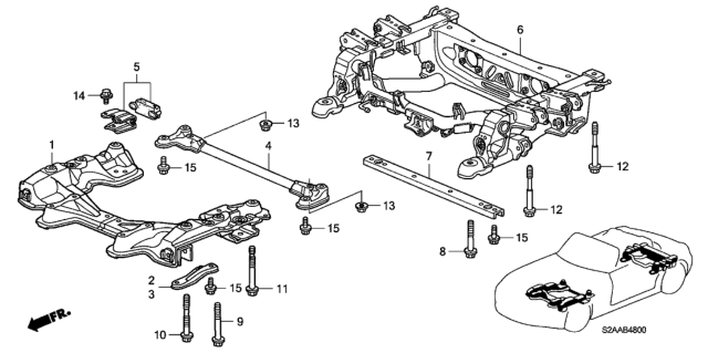 2008 Honda S2000 Sub-Frame, Front Diagram for 50200-S2A-A00