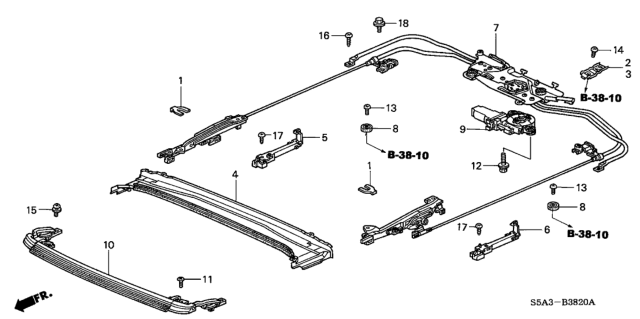 2001 Honda Civic Drive Assembly, Sunroof Diagram for 70370-S5A-J01