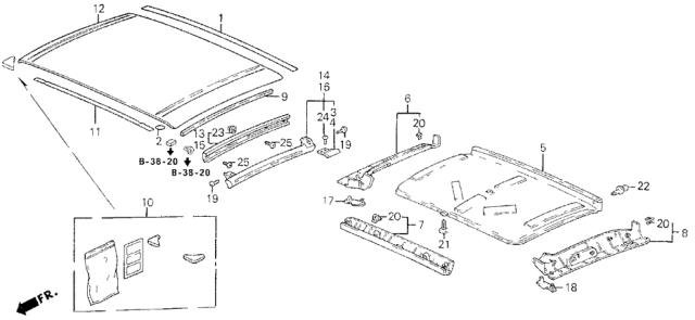 1993 Honda Del Sol Garnish, FR. Roof *NH178L* (EXCEL CHARCOAL) Diagram for 83212-SR2-900ZA