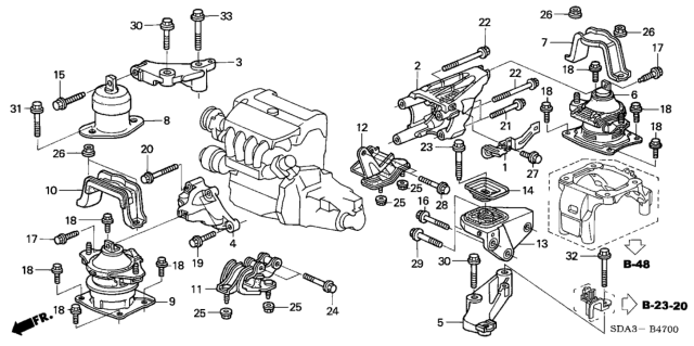 2004 Honda Accord Rubber, RR. Transmission Mounting (Lower) (MT) Diagram for 50860-SDA-A12