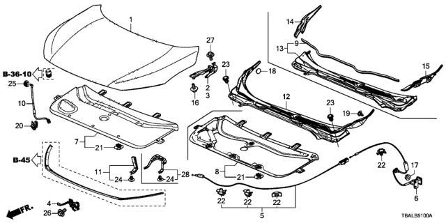 2020 Honda Civic Wire Assembly, Front Hood Diagram for 74131-TET-H01