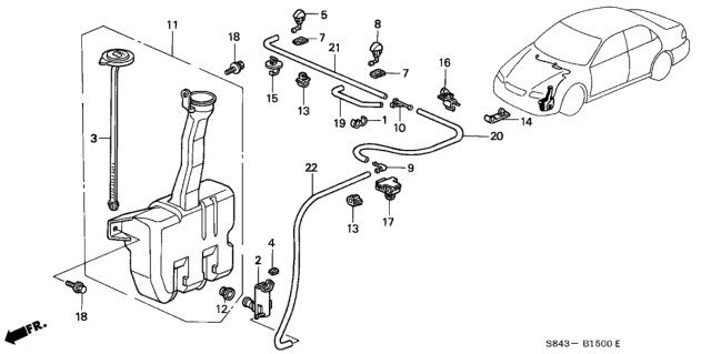 2001 Honda Accord Clip, Washer Tube Diagram for 91576-S84-A01