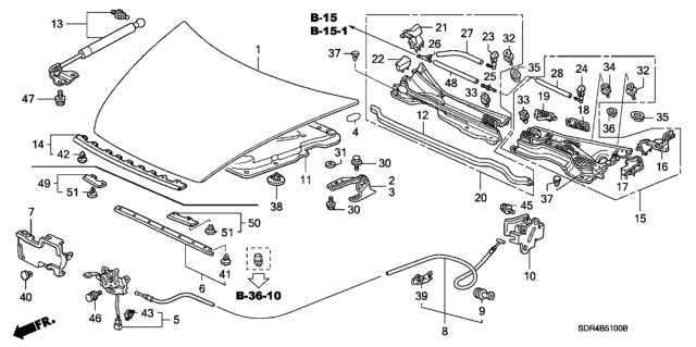 2006 Honda Accord Hybrid Lock Assembly, Hood Diagram for 74120-SDR-A02