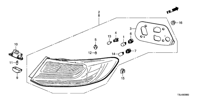 2014 Honda Accord Taillight Assy., R. Diagram for 33500-T3L-A01