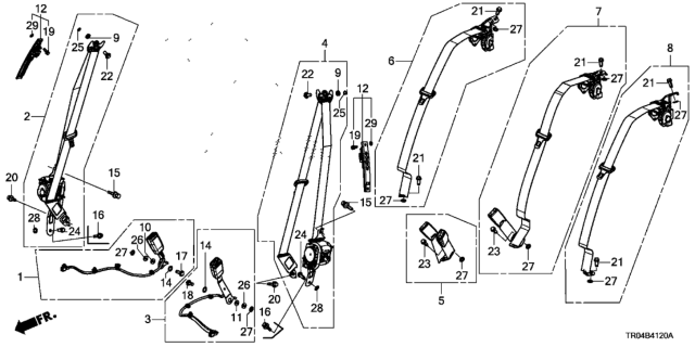 2012 Honda Civic Tongue Set, Right Rear Seat Belt (Outer) (Grayge) Diagram for 04824-TR3-A00ZB