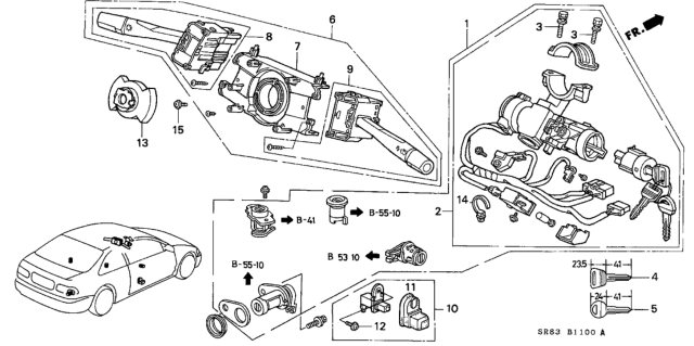 1995 Honda Civic Lock Assy., Steering Diagram for 35100-SR3-A31