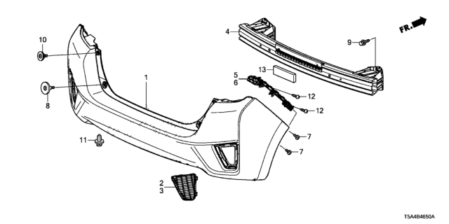 2015 Honda Fit Spacer, R. RR. Bumper Side Diagram for 71593-T5A-000