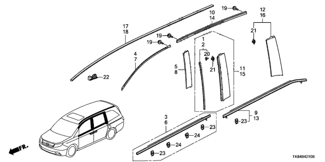 2011 Honda Odyssey Garnish Assy., L. Slide Door Quarter Pillar Diagram for 72975-TK8-A10