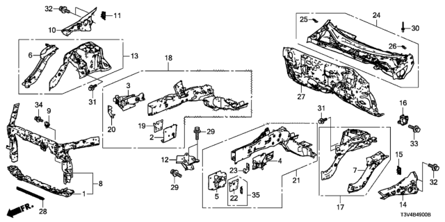 2014 Honda Accord Bracket Set, L. FR. Bumper Beam Side Diagram for 04609-T3V-A01ZZ