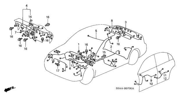 2004 Honda Civic Wire Harness, Engine Room Diagram for 32200-S5A-A43