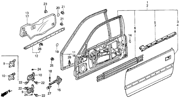 1990 Honda Accord Seal, L. FR. Door Hole Diagram for 72366-SM2-A10