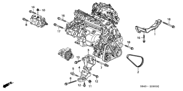 2001 Honda Accord Bracket, Alternator Diagram for 31112-PAA-A00