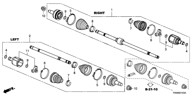 2012 Honda Civic Driveshaft Assembly, Driver Side Diagram for 44306-TR0-J01