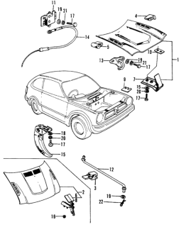 1975 Honda Civic Rubber, Hood Diagram for 63126-579-010