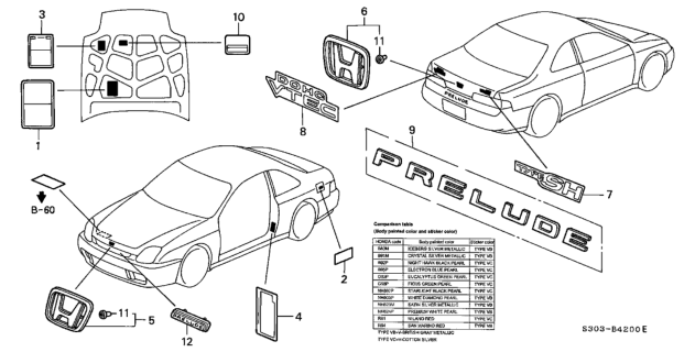 2000 Honda Prelude Placard, Specification (Usa) Diagram for 42762-S30-A20