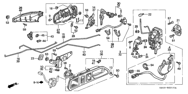 1997 Honda Prelude Actuator Assembly, Left Front Door Lock Diagram for 72155-S03-J11