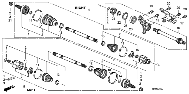 2010 Honda Accord Boot Set, Inboard Diagram for 44017-TA1-A01