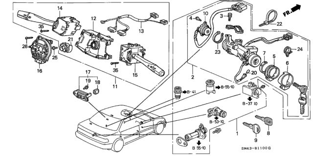 1992 Honda Accord Switch Assembly, Combination Diagram for 35250-SM4-A51