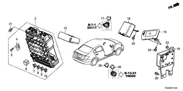 2013 Honda Civic Box Assembly, Fuse Diagram for 38200-TR2-A02