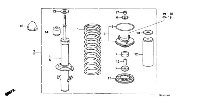 1988 Honda Accord Shock Absorber Assembly, Right Front Diagram for 51601-SE0-643