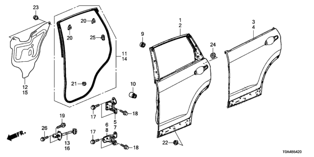 2012 Honda CR-V Hinge, Left Rear Door (Upper) Diagram for 67950-T0A-A01ZZ