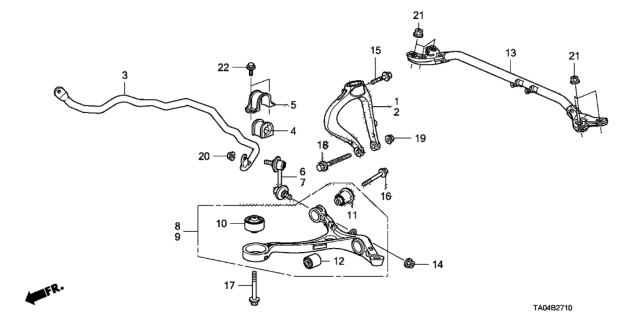 2010 Honda Accord Arm, Left Front (Lower) Diagram for 51360-TA0-A00