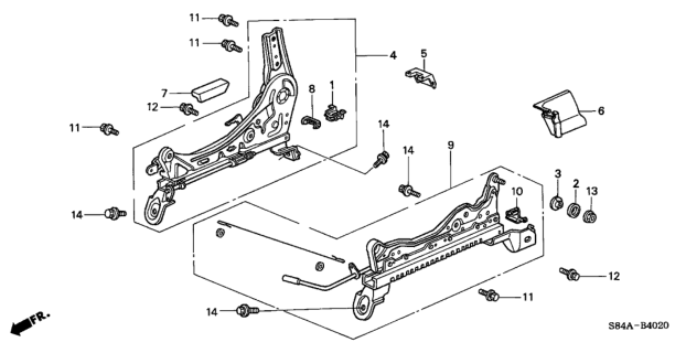 2002 Honda Accord Adjuster, R. Slide (Inner) Diagram for 81270-S84-A02