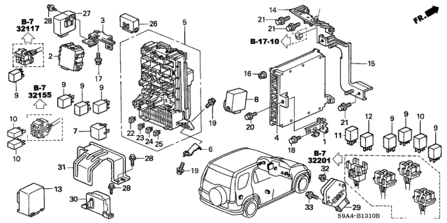2005 Honda CR-V Box Assembly, Fuse Diagram for 38200-S9A-A12